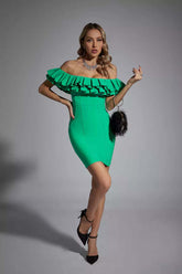 Marley Green Ruffle Mini Bodycon Dress